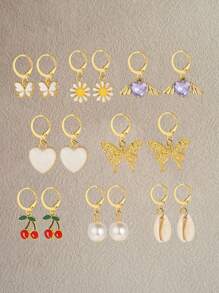 16/18/24/30pcs Rhinestone Faux Pearl Butterfly, Heart, Star, Snake, Rose, Daisy, Shell Women Earring Set, Elegant Gift For Vacation, Party, Daily Matching
