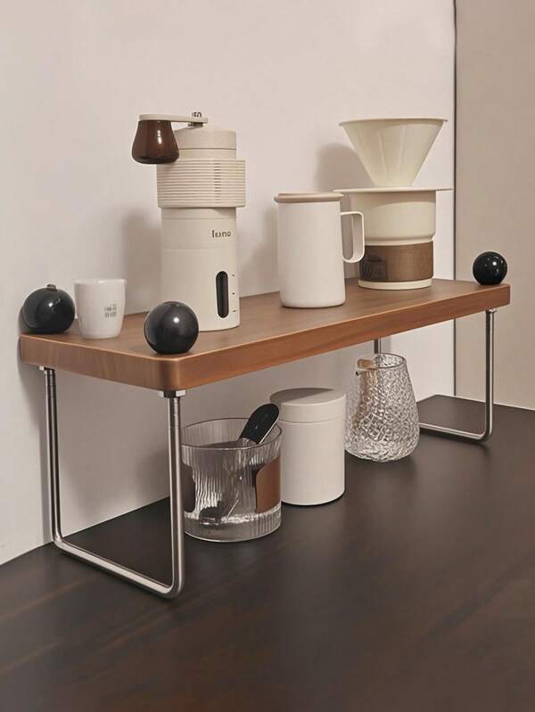 1 Peça Prateleira de Mesa de Madeira Maciça, Rack de Armazenamento de Xícaras e Café, Estante Vertical de Aço Inoxidável em Estilo Antigo, de Alta Qualidade e Durável