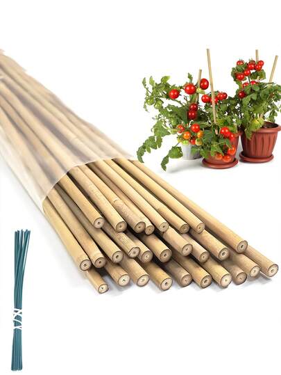 20 piezas - Soportes para plantas, varillas de bambú naturales resistentes para soporte de jardín, soportes de vara de bambú adecuados para trepado de tomates, verduras y árboles de frijoles, estacas de bambú adecuadas para soporte de plantas trepadoras de interior y exterior para tomateras y plantas de frijoles en macetas.