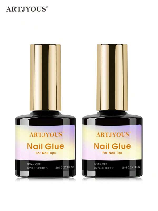 2Pcs Nail Glue False Nail Adhesive 8ml Nail Art Supplies Nail Enhancement Glue Artificial Nail Glue Nail Bonding Solutions Beauty Adhesives UV Gel Glue Press-On Nail Glue Nail Tips Glue Clear Nail Enhancement Glue Strong Bond For False Nails Round Bottle Precise Brush Applicator Nail Salons At-Home Manicures DIY Nail Enthusiasts Beauty Professionals