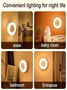 Luce notturna magnetica rotonda con porta di ricarica USB di tipo C, interruttore touch, lampada LED a 3 colori, ideale per camera da letto e corridoio - controllo touch facile, alimentata USB, luce notturna per camera da letto | Lampada elegante | Luce ricaricabile USB, Lampada USB