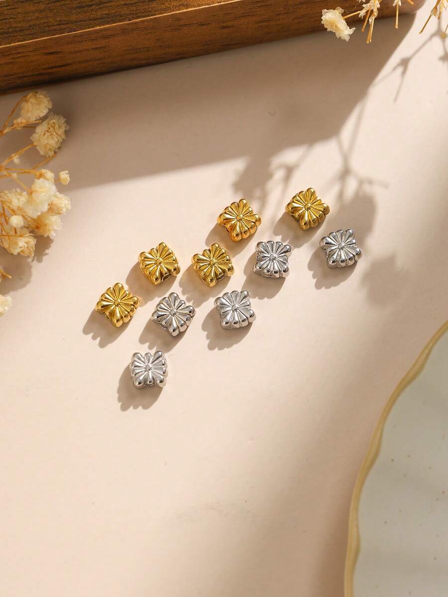 3pcs/Pack 304 Stainless Steel Geometric Square Chrysanthemum Shape Small Cute Charms - TP0898 - View 1
