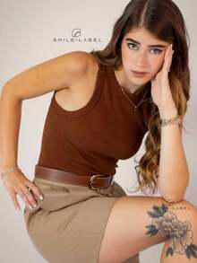 Women's Basic Striped Bicolor Ribana Tank Top - Coffee Brown - View 1