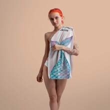 1pc Creative, Fashionable, High-Quality Beautiful Mermaid Tail Design, Customizable Name, Ultra-Soft Beach Towel, Suitable As A Gift For Loved Ones, Super Lightweight, Quick-Drying Beach Towel, Essential For Travel, Camping, Beach, Swimming Pool, Suitable For Boys And Girls. Bathroom Decor Summer Beach Essentials