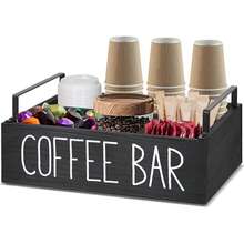 Coffee Bar Accessories Organizer, Countertop, Tea And Coffee Storage, Wooden Coffee Bar Accessories For Countertop | Farmhouse Style Storage Kit, Accessories Organizer For Perfectly Organized Coffee Bar Cups, Coffee Beans, Sugar And More - 黑色 - 查看 1
