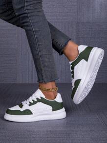 scarpi sportivi casual da donna adatte per tutte le stagioni, di colore rosso, giallo e verde, antiscivolo, leggere, con suola platform, con punta tonda e lacci