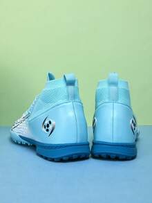 1 par de Tacos de fútbol/Fútbol para cancha artificial, Zapatillas de entrenamiento de alta gama con cordones delanteros, suela de goma antideslizante, tacos cortos para césped artificial, diseño ligero de alto rendimiento y antideslizante - Blanco azul claro - Ver 7