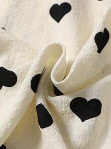 2 件套女士心形印花夏季睡衣套装、短袖纽扣衬衫和短裤、休闲家居服 - 黑與白 - 查看 5