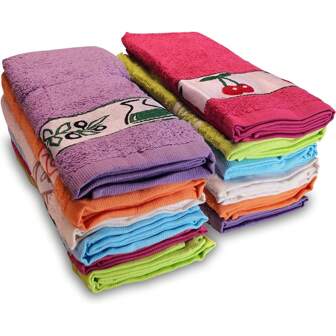 STARLEY - 6 Paños de Cocina Rizo 100% Algodón, 50x50 cm – Multicolor con Dibujo Bordado, Estilo Surtido, Juego de Trapos Suaves – Modelo Enviado al Azar