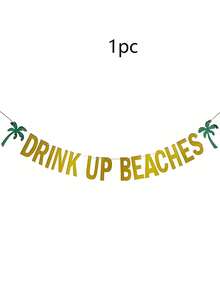 1pc Hawaiian Luau Party Banner | Tropical Coconut Tree & Pineapple Drink Design | Decorative Set For Beach Parties, Summer Celebrations & Tropical Events - Multicolor - View 9