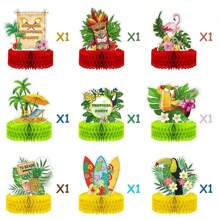 1 Set Of 9pcs Hawaiian Honeycomb Decor Flamingo Party Supplies, Honeycomb Stand, Summer Honeycomb Balls, Tabletop Decoration