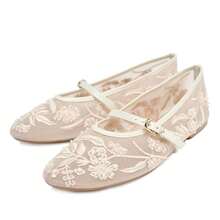 Women Mesh Ballet Flats Tulle Floral Embroidered Mary Janes Shoes Ballerina Round Toe Comfortable Daily Dress Ballet Flats Shoes With Buckle - White - View 2