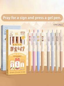 4 Pcs Fortune-Telling Push Gel Pens , 0.5mm Smooth Ink, Soft Grip ST Tip, Fast-Drying For Exams & Office (Cute Ins Style Ballpoint Pen Set, Stress Relief Writing). - Multicolor - View 8