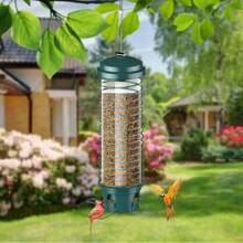 1pc Outdoor Metal Hanging Squirrel-Proof Bird Feeder - Cage Design Dispenser With 4 Feeding Ports, Easy To Refill Tube For Various Seed Types, Durable Bird Attraction Ornaments Device - For Bird Lovers & Nature Enthusiasts