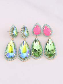 sehuoran Elegant Teardrop Shape Hanging Earrings With Gemstone Copper Base, Suitable For Casual Wear, Wedding, Party And Daily Use, Fashionable Glass Gem Clip-On Earrings, Novel Design - Style 1 - View 4