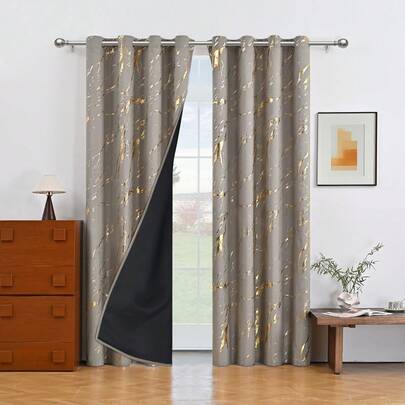 Juego de 2 paneles de cortinas opacas al 100% de 84 pulgadas de longitud con diseños de mármol impresos, cortinas térmicas para dormitorio con forro negro a prueba de sonido