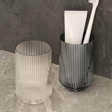 1 Cốc đựng bàn chải đánh răng bằng nhựa trong suốt dày - Cốc nhà tắm thiết kế gân hiện đại, thích hợp đựng bàn chải đánh răng và phụ kiện, bền và phong cách, sắp xếp phòng tắm | Giá đựng bàn chải đánh răng thời trang | Cấu trúc nhựa trong suốt - Nhiều màu - Xem 7
