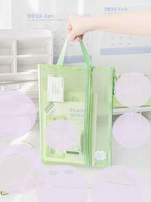 1pc Clover-Colored Mesh Document Folder, Simple Large Capacity File Storage Bag For High School Students - one-size - View 4