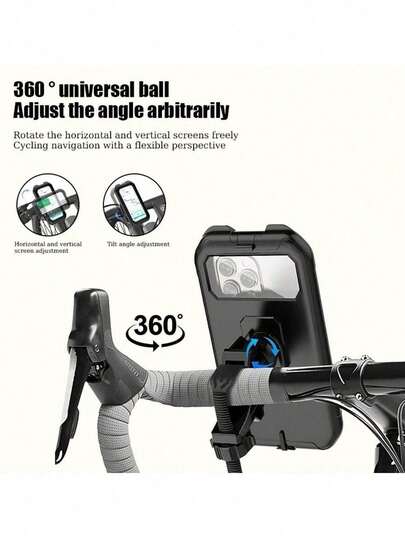 1pc Universal Bike Phone Holder, Waterproof ABS Material, 4"-6.9" TPU Touch Screen, 360° Adjustable, Shockproof Dustproof Snowproof, Handlebar Clip For Outdoor Cycling And Motorcycling