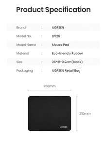 UGREEN Alfombrilla de ratón  de 2 mm de grosor, color negro, para computadora, laptop y juegos - Negro - Ver 6