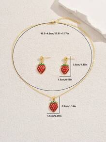 3pcs Set Summer Elegant Metallic Delicate Cherry Necklace & Earrings Jewelry Set, Suitable For Daily Wear Or Gift