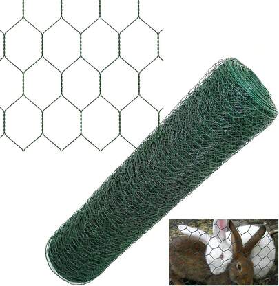 Lucn Chicken Wire Mesh Roll 60cm * 50m, Outdoor Anti-Rust Green PVC Coating Hexagonal Galvanized Chicken Wire Fencing, Mesh Fencing Net For Poultry Pet Rabbit, Garden Fence Animal Barrier, DIY Craft