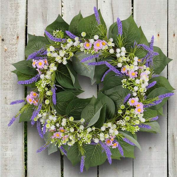 1pc 17.7 Inch Artificial Lavender Wreath, Dead Branches Decor Wreath, Purple Romantic Wedding Party Photography Accessory