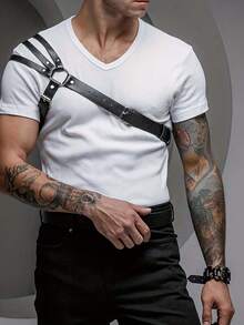 Men's Sexy Pu Leather Straps, Skinny Corset, Arm Restraints, Punk Style, Carnival Day , Everyday Wear, Men's Fashion Straps, Bold Men's Costume Shaping Waistband Straps, Men's Gladiator Chest Protectors, Men's Gladiator Shoulder Armor, Gothic Straps Costume Accessory - Black - View 6