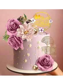 12 Stück Blumen Kuchendeko Boho Kuchendeko-Set Rosa und Lila Palmenblätter Kuchendekorationen und Schmetterling Kuchendekoration mit künstlichen Rosen für Hochzeit, Geburtstag, Boho Blumen Mottoparty, Weihnachten