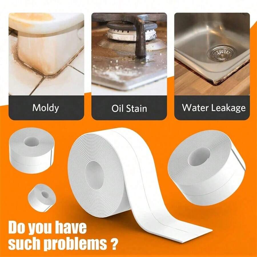 1 pieza Cinta selladora blanca para baño y cocina, cinta selladora impermeable anti-moho, previene la humedad y el moho, pegatina decorativa para juntas de bordes de baño y inodoro