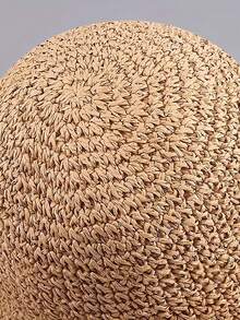 قبعة دلو من القش المنسوج قابلة للتنفس قطعة واحدة للنساء بطراز عتيق، حماية من الشمس على الشاطئ، ذات حافة واسعة قابلة للطي للخارج والسفر، لاستخدام يومي - قبعة - مشاهدة 5