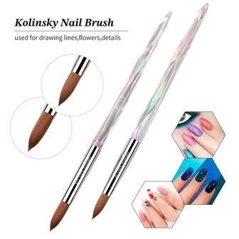 1 Pc Acrylic Nail Art Brush With Clear Crystal Handle For Gel Nail Extensions And Nail Salon And DIY