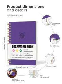 1 pieza Libro de contraseñas simple A6 con cubierta dura, 93 hojas Libro de direcciones y contraseñas avanzado con recordatorio de días de correo electrónico, almacenamiento de nombre de usuario y contraseña de sitios web de seguridad, útiles de oficina y regreso a la escuela