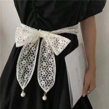 Ceinture de taille en dentelle pour femmes, chaîne de taille de style coréen avec décoration de perles, mode polyvalente, ceinture de robe d'été