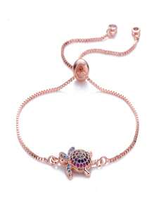1pc European And American Personalized Sea Turtle Detail Cubic Zirconia Decor Pull Cord Bracelet