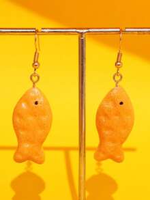 1 对创意可爱逼真食物鱼形饼干耳环，适合女士、派对珠宝 - 彩色 - 查看 4
