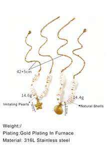 1pc Luxury Stainless Steel Shell & Starfish Necklace, Ocean Style For Women - Multicolor - View 8