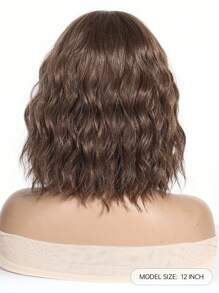 High Quality 12-Inch Medium-Length Chocolate Brown Curly Hair Without Bangs Elegant Ladies Synthetic Heat-Resistant Fiber Wig For Vacation,Mother's Day,Daily Use