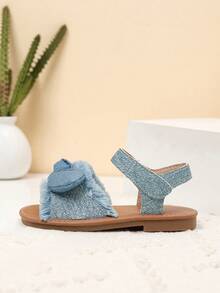 Sandalias para niñas con decoración de lazos, aptas para uso diario en verano - Azul y blanco - Ver 6