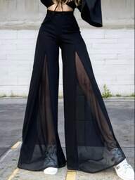 Pantalon Transparente de Tiro Alto con Corte Holgado para Mujer