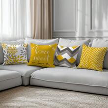 6 pièces Jeu de housses de coussin minimalistes "Home Sweet" jaunes géométriques quotidiennes, imprimé simple face en velours pêche doux, 45 * 45 cm / 50 * 50 cm pour la maison, la fête, la décoration, les cadeaux