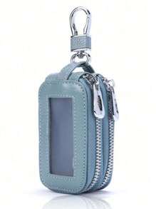 1 pieza Bolsa portátil y a la moda para llaves de coche de PU, estuche para llaves de gran capacidad con doble capa, de colgar en la cintura, con cremallera universal, bolsa para llaves para hombres y mujeres con llavero y cadena, regalo de Navidad, regalo perfecto para el Día del Maestro, San Valentín, cumpleaños, Navidad y cualquier ocasión especial, mini billetera.