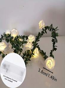 Affascinante ghirlanda luminosa a LED a forma di rosa - funziona a batterie, luci a catena bianco caldo con accenti di foglie verdi per feste di compleanno, matrimoni, decorazioni per la festa della mamma (batterie non incluse), per uso interno, illuminazione romantica | Illuminazione elegante | Luci decorative, luci per decorazione (Rosa bianco, 3m/20 LED)