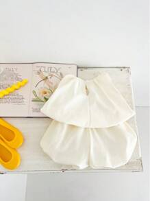 2 pezzi/set Vestito casual di stile principessa e pantaloncini a lanterna per neonate e bambine, con fiocco decorativo, colore albicocca, set estivo