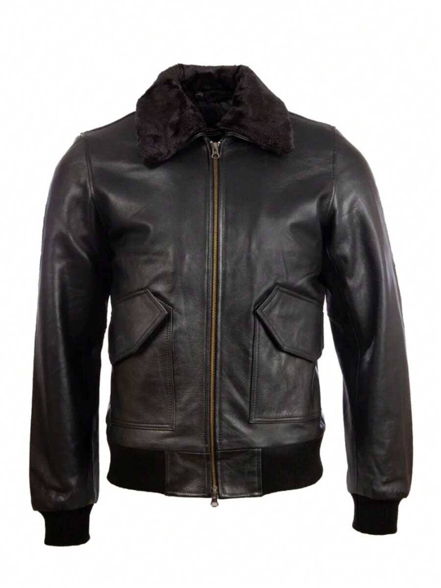 AVIATRIX Men's Real Leather Aviator Bomber Jacket 6KT4 - Black - View 1