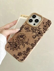 Funda para phone (1 unidad). Elegante funda de piel sintética con textura de piel de oveja, color marrón, perforada. Diseño floral vintage. Un regalo de moda muy atractivo. Compatible con phone 1/12/13/14/15/16 Pro Max 1 unidad - Marrón - Ver 7
