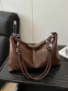 Bolso de hombro de unicolor nuevo y elegante de PU, bolso cruzado versátil con correa ajustable de estilo urbano, bolso sencillo para mujer