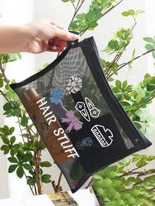 Mesh Cosmetic Bag With Hair Accessory Pattern, Multifunctional Cosmetic Pouch, For Clips, Headbands,Red Air Cushion Storage Portable Storage Bag, Makeup Bag, Skincare Bag, Travel Essentials, Dormitory Supplies,Bathroom Storage,Jewelry Storage, Lip Oil And Cosmetics Storage Bag ,Suitable For Students,Back To School,Work,Business,Commute,Outdoors,Holiday, Summer Essentials,School Supplies,Mother Gifts, Birthday Gifts