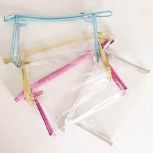 1pc Large Capacity Minimalist Transparent PVC Cosmetic Bag, With Laser Film Edging Craft - Zippered Travel Makeup Organizer, Toiletry Bag, Easy To Carry, Ideal Gift For Birthday And Christmas, Beauty Travel Pouch,For Holiday Beach, Bathroom Collection, Bedroom Collection, Large Capacity