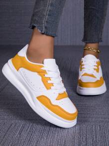 Sneaker casual da donna per tutte le stagioni, colori rosso, giallo e verde, antiscivolo, leggere, con platform, punta tonda, stringate